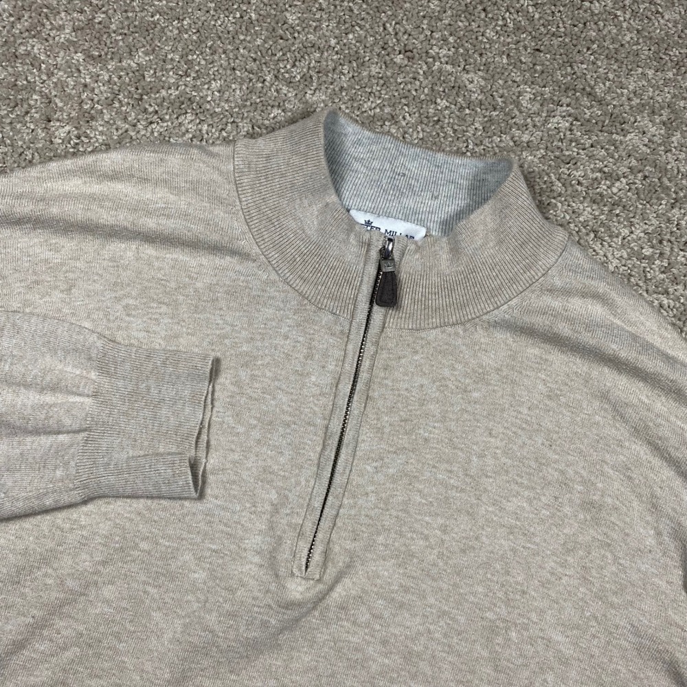 Peter Millar Mens XL Beige Pima Cotton Silk Cashmere 1/4 Zip Pullover Sweater